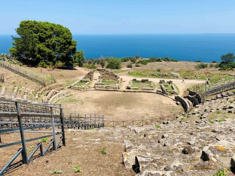 Archaeological site of the ruins of a Roman theatre in Tyndaris, Northern Sicily